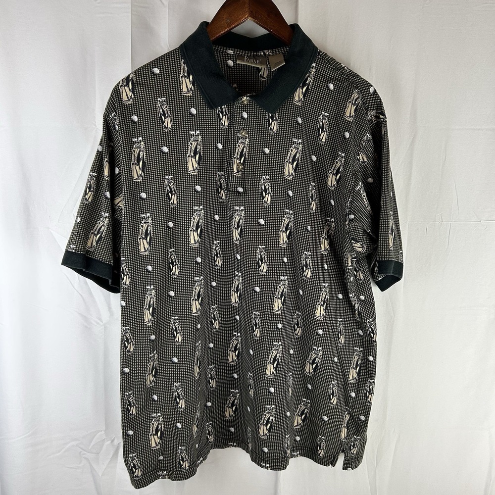 Farah Men's Large Short Sleeve Polo‎ Golf Shirt Golf Ball & Clubs Golfer Outside